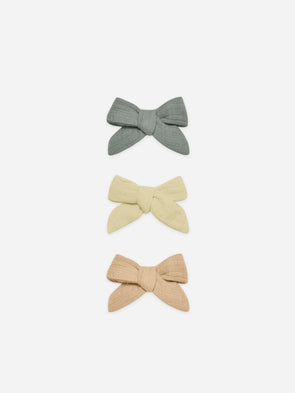 Bow Clip Set Of 3 SEA GREEN YELLOW APRICOT