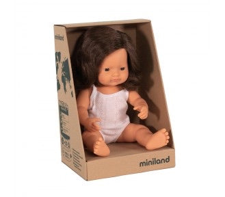 Miniland Caucasian BRUNETTE Girl 38cm Doll