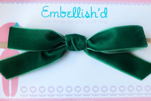 Velvet Bow Headband- Emerald Green